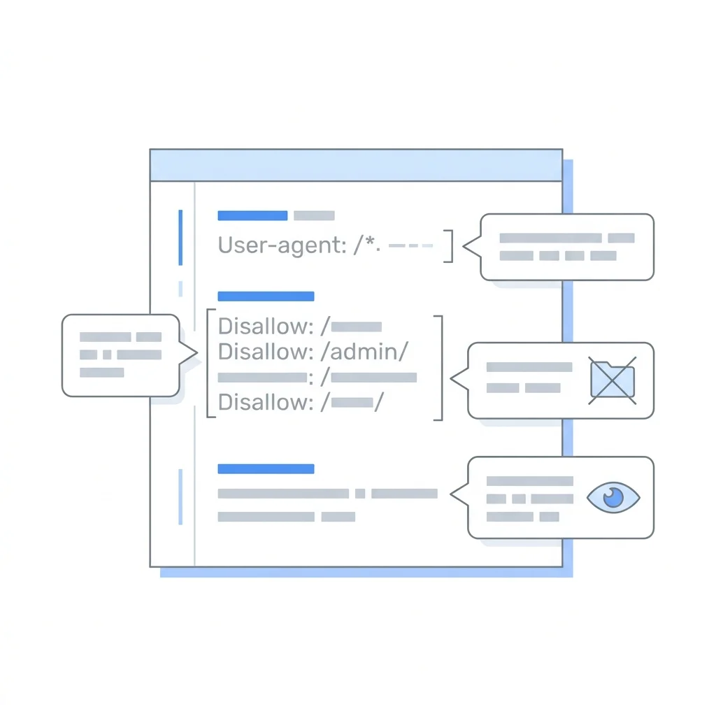 기업 홈페이지용 robots.txt 예시 파일에 관리자·검색·필터 경로 차단과 사이트맵 줄을 설명한 주석 이미지