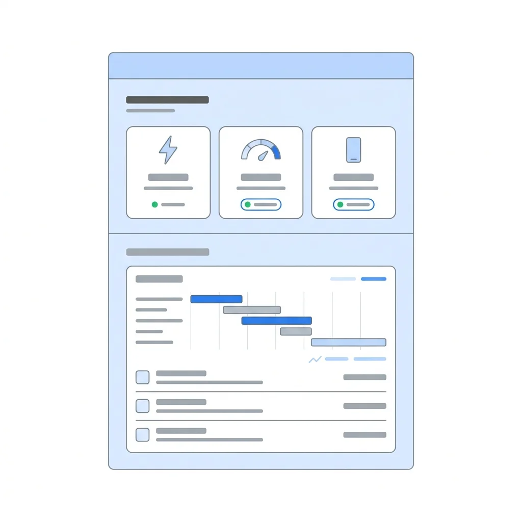 PageSpeed Insights 결과 화면에서 실제 사용자 필드 데이터 영역과 Lighthouse 실험실 데이터 영역을 구분한 화면 (예시 일러스트)